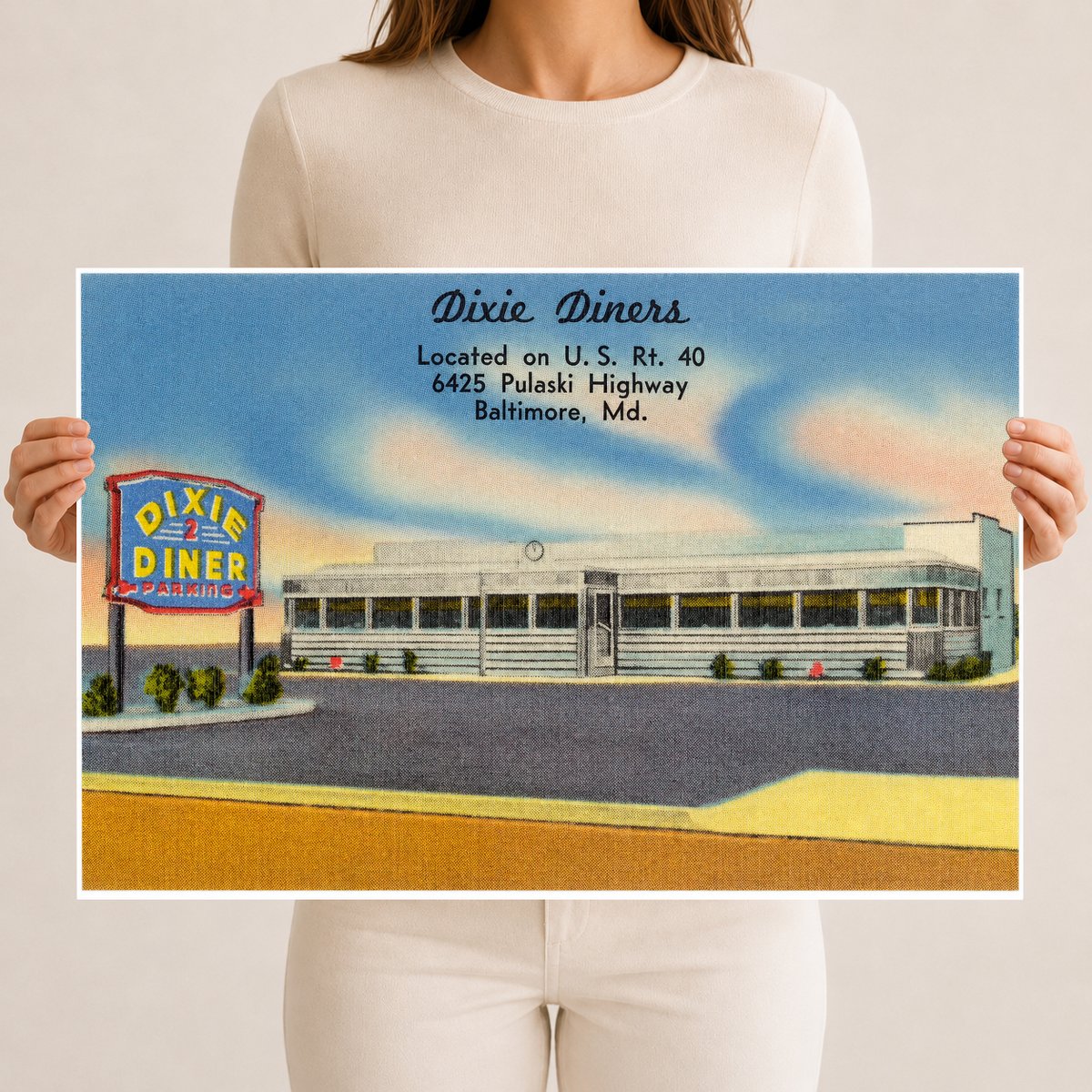 Dixie Diners, located on U. S. Rt. 40, 6425 Pulaski Highway, Baltimore, MD — Vintage Maryland Postcard