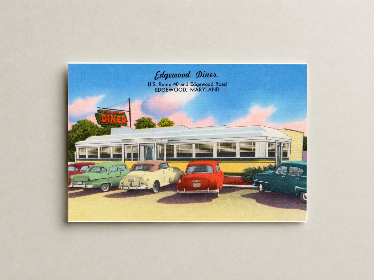 Edgewood Diner, U. S. Route 40 and Edgewood Road, Edgewood, Maryland — Vintage Maryland Postcard