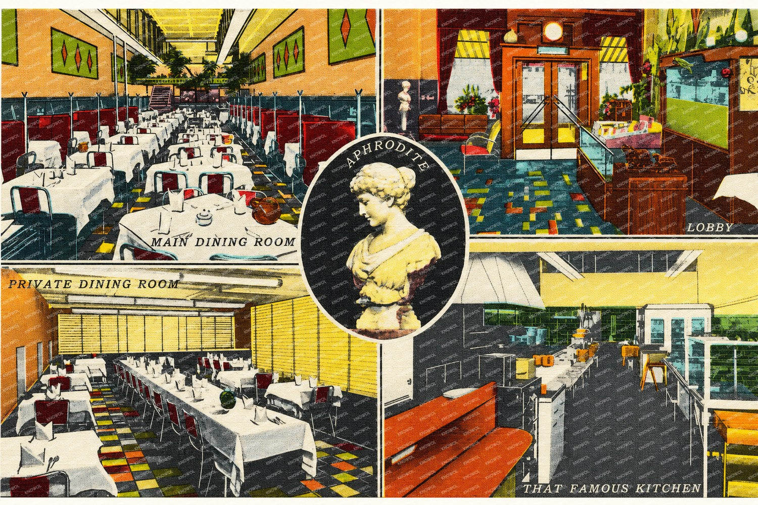 Birmingham, AL: U.S. Famous Steak House; Aphrodite, main dining room, private dining room, lobby, that famous kitchen