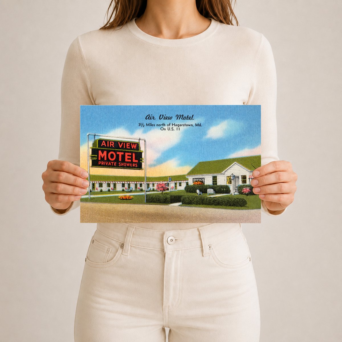 Air View Motel, 3 1/2 miles north of Hagerstown, MD on U. S. 11 — Vintage Maryland Postcard