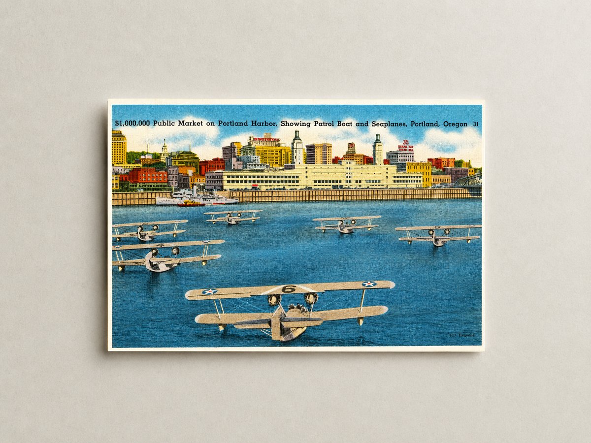 Portland, OR: $1,000,000 Public Market on Portland Harbor, showing Patrol Boat and seaplanes
