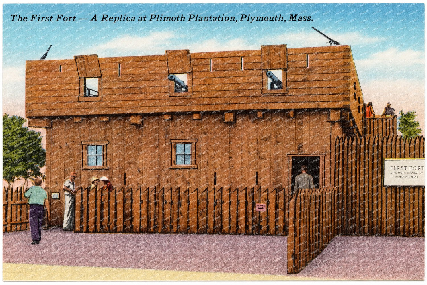 The first fort -- a replica at Plimoth Plantation, Plymouth, Mass. — Vintage Maryland Postcard