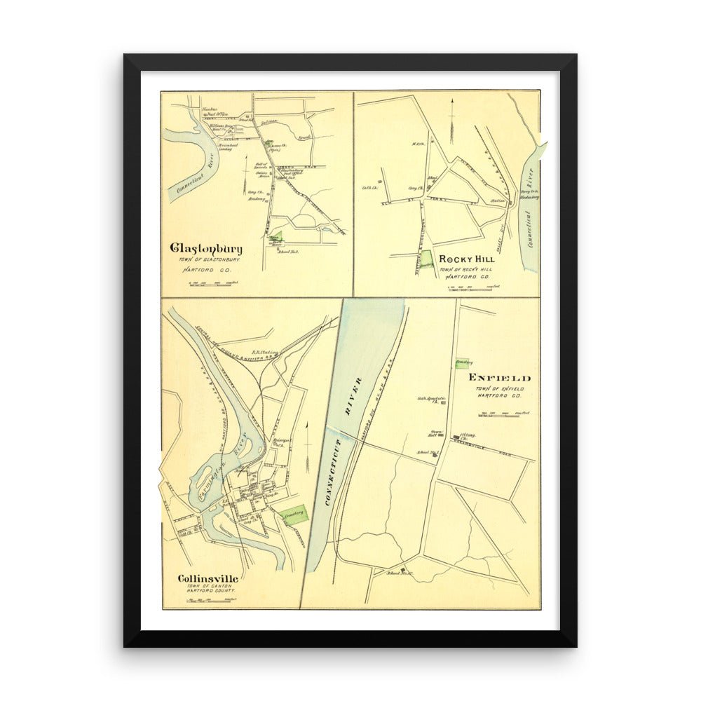 Framed Map of Enfield, Glastonbury, and Rocky Hill - Available at KNOWOL