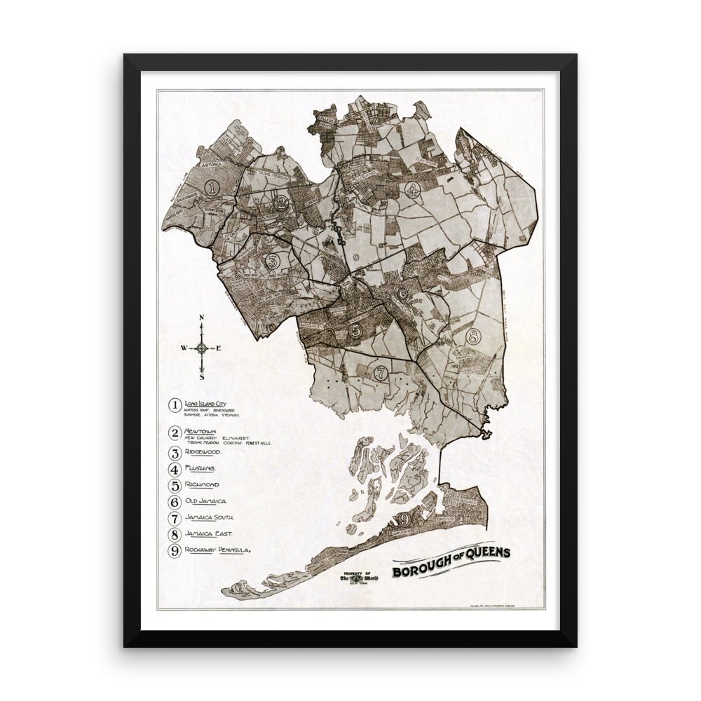 Framed Map of Queens, 1918 - Available at KNOWOL