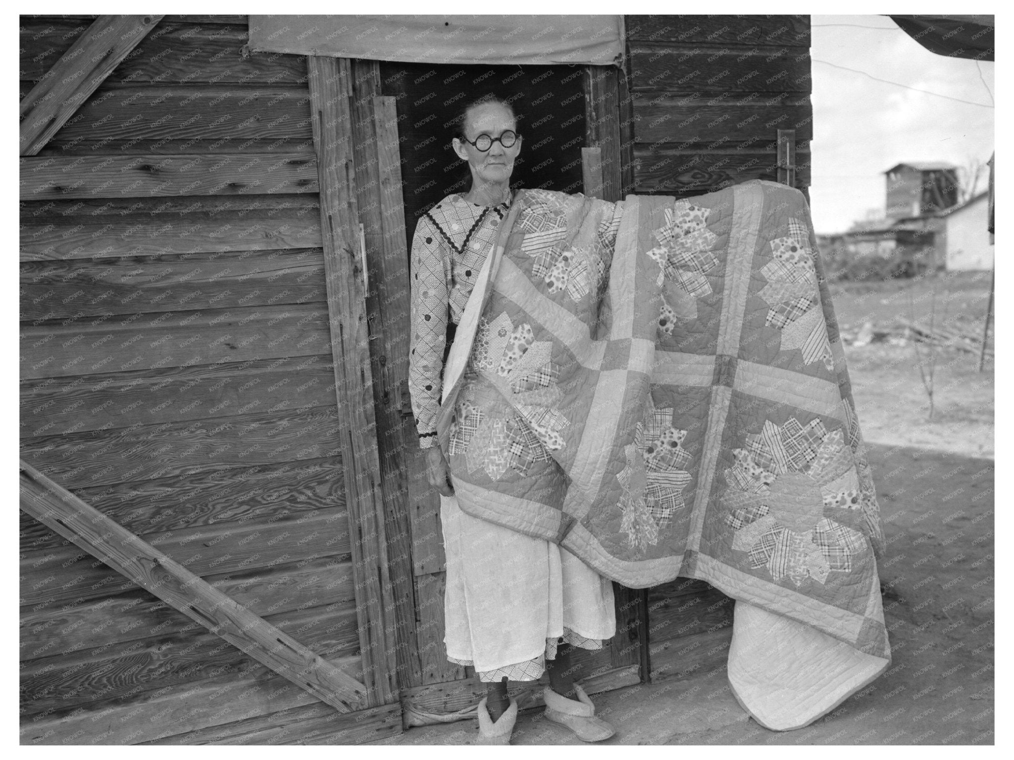 Grandmother from Oklahoma with Quilt in Kern County California February 1936 Vintage Photo - Available at KNOWOL