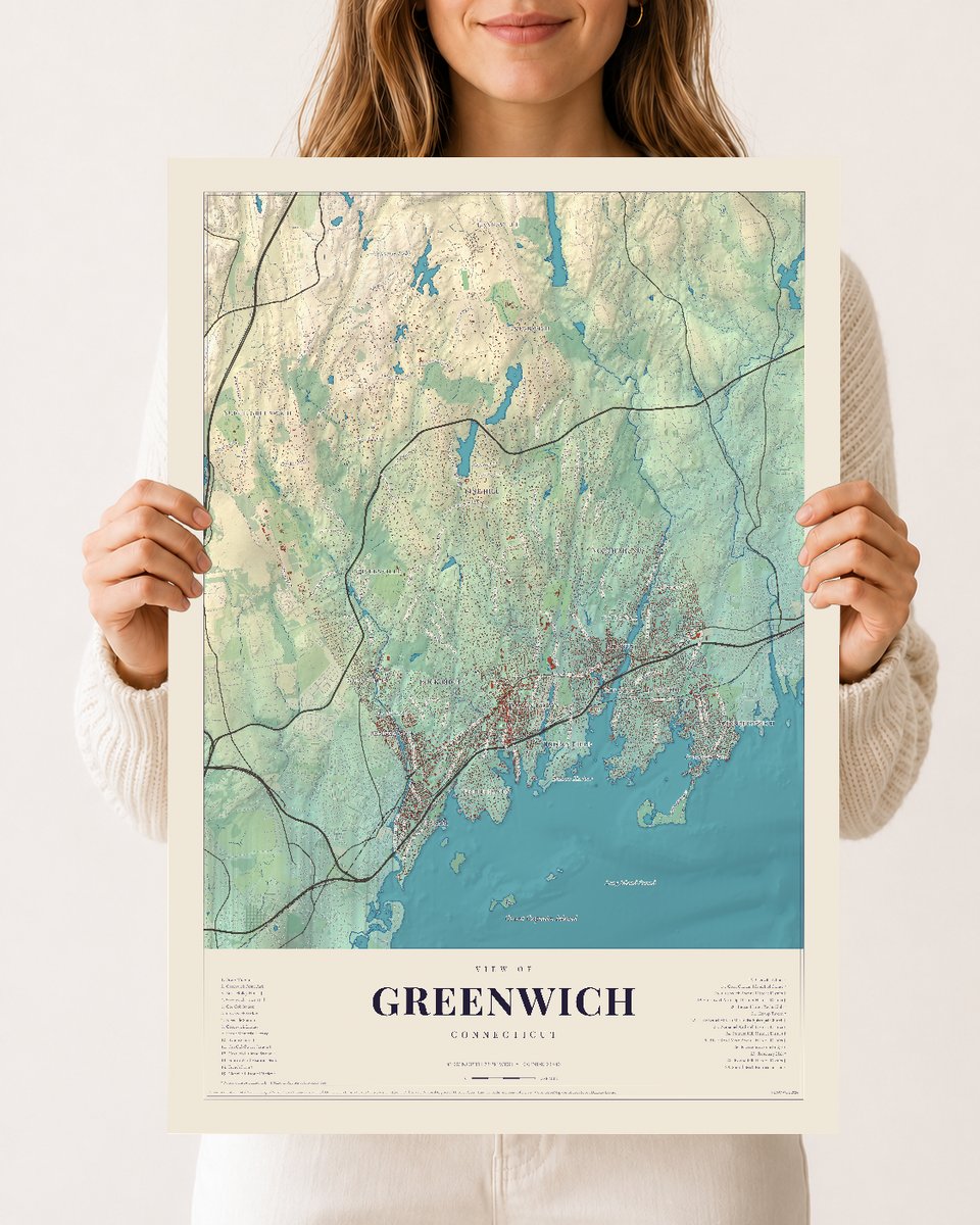 Greenwich, Connecticut map print, 12 x 18 archival matte print