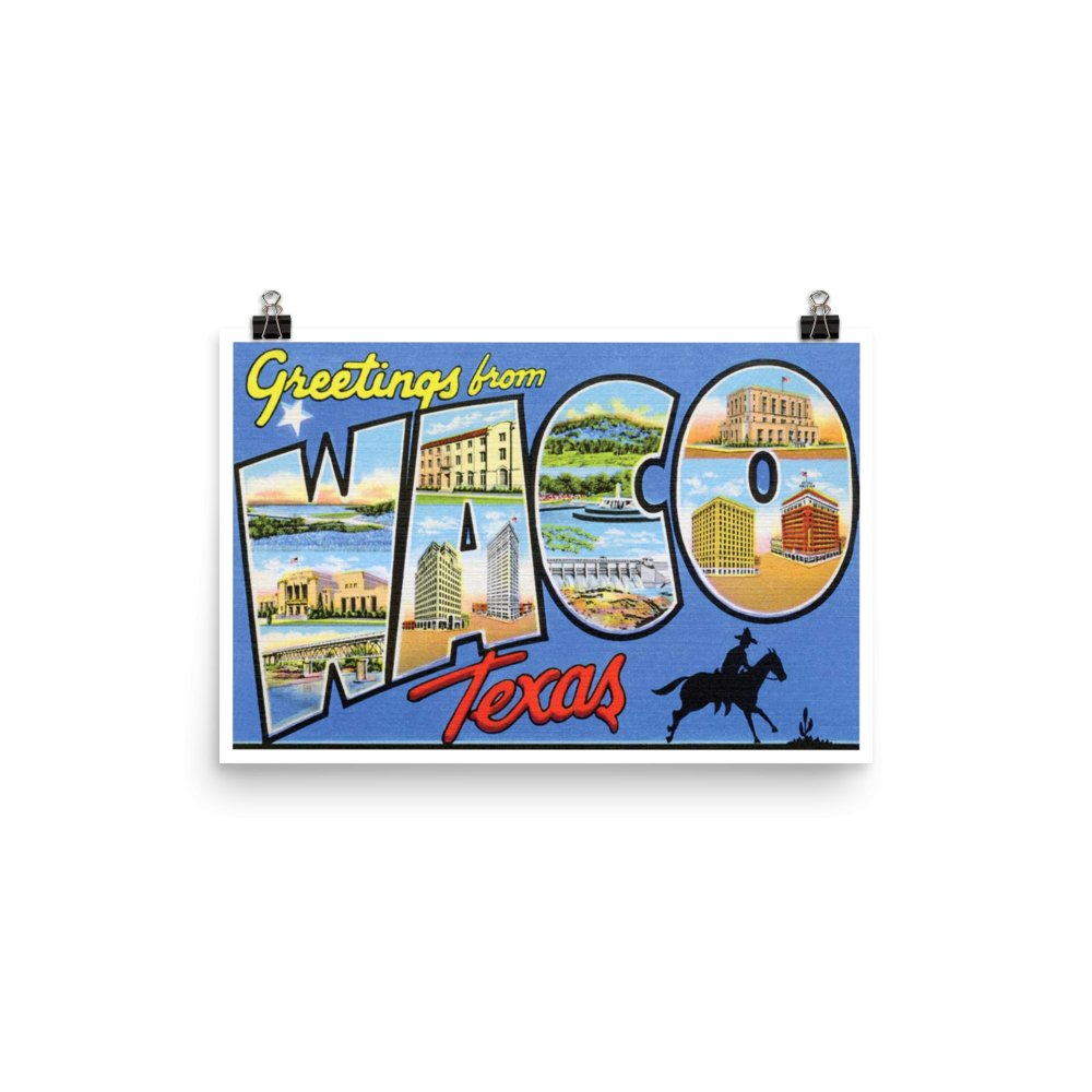 Greetings from Waco, Texas Vintage Wall Art - Available at KNOWOL