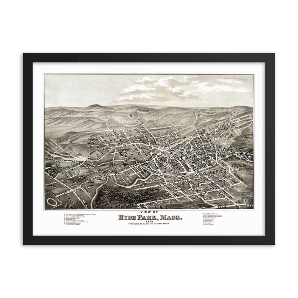 Hyde Park, MA 1879 Framed Map - Available at KNOWOL