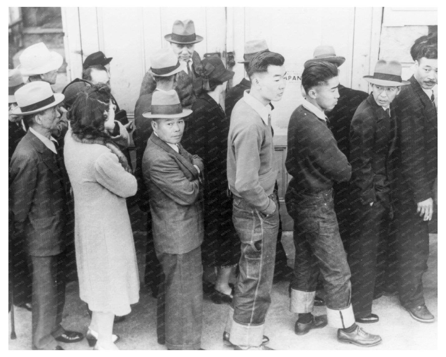 Japanese American Registration at Civil Control Station San Francisco April 1942 Vintage Photo - Available at KNOWOL