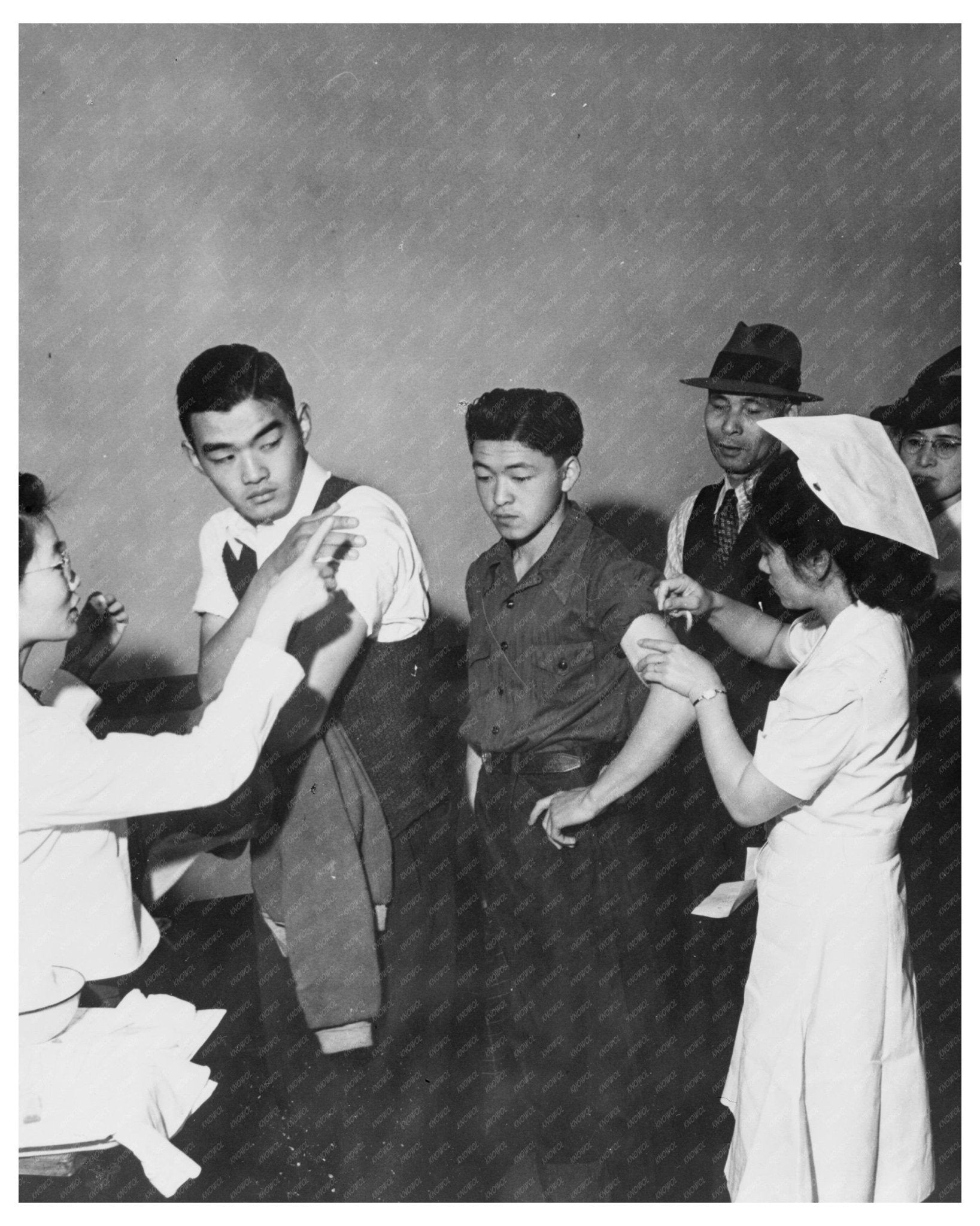 Japanese Americans Receiving Vaccinations in San Francisco April 1942 Vintage Photo - Available at KNOWOL