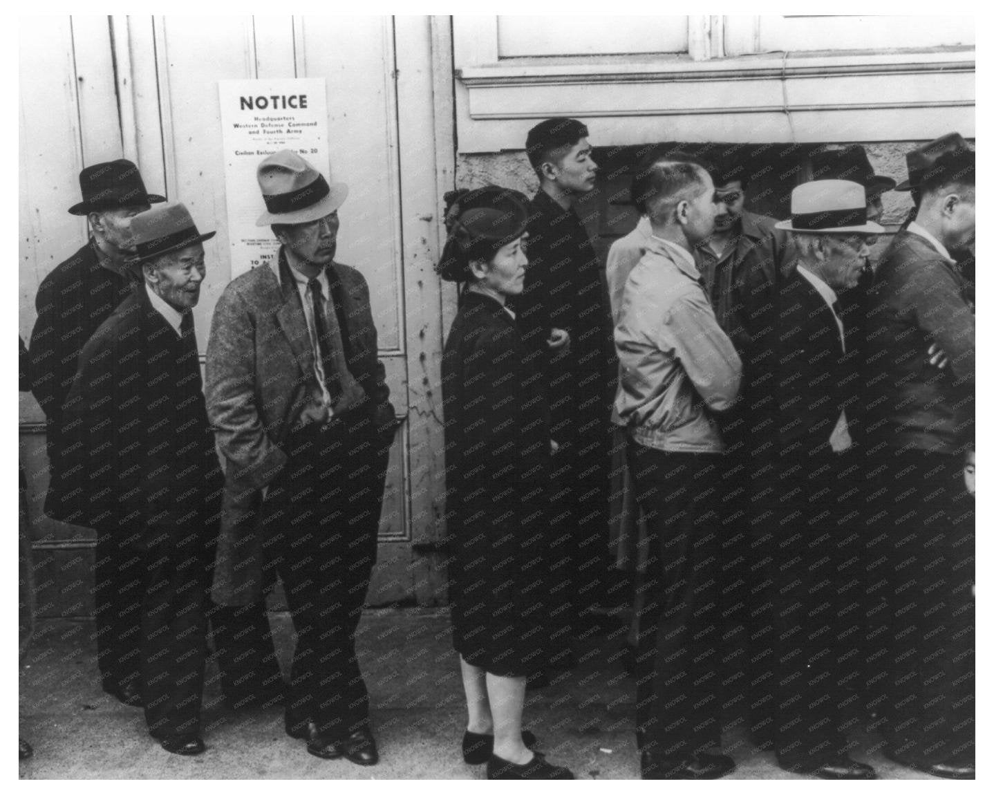 Japanese Residents at Civil Control Station San Francisco April 1942 Vintage Image - Available at KNOWOL
