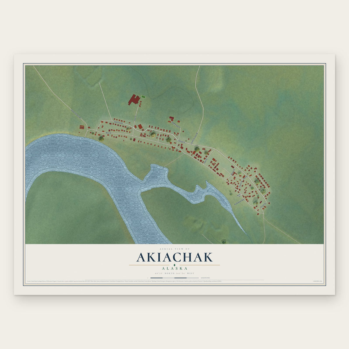 Akiachak, Alaska map print, the full design
