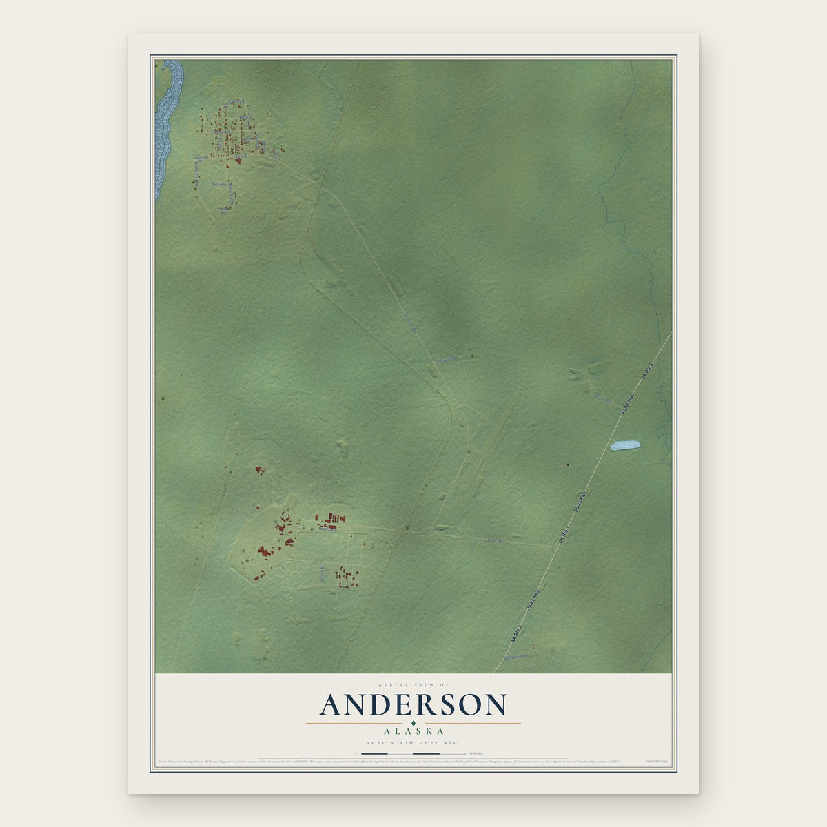 Anderson, Alaska map print, the full design