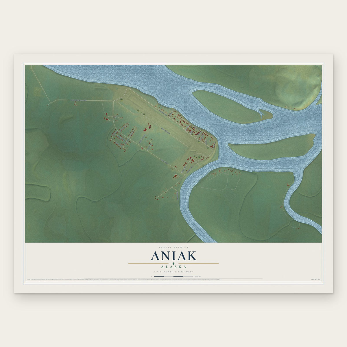 Aniak, Alaska map print, the full design
