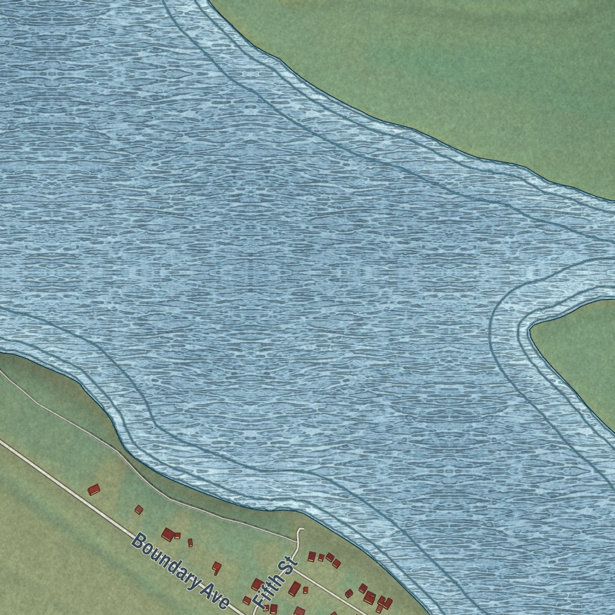 Close-up of the map of Aniak, Alaska print showing street and building detail