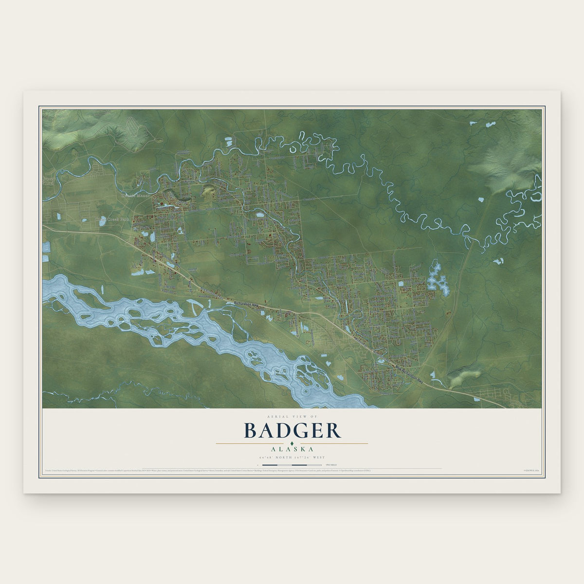 Badger, Alaska map print, the full design