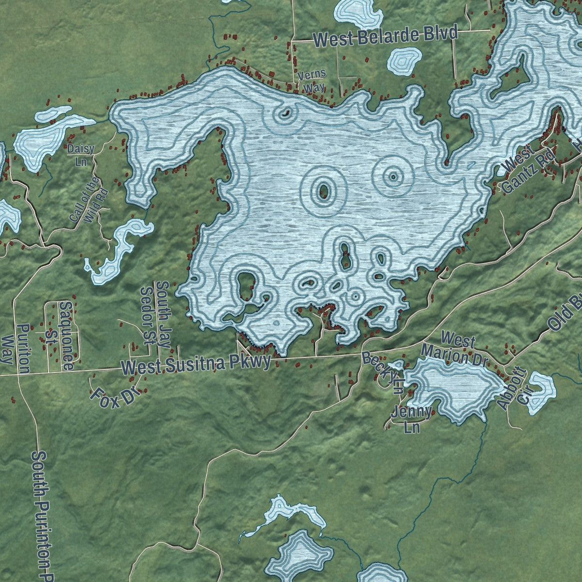 Close-up of the map of Big Lake, Alaska print showing street and building detail