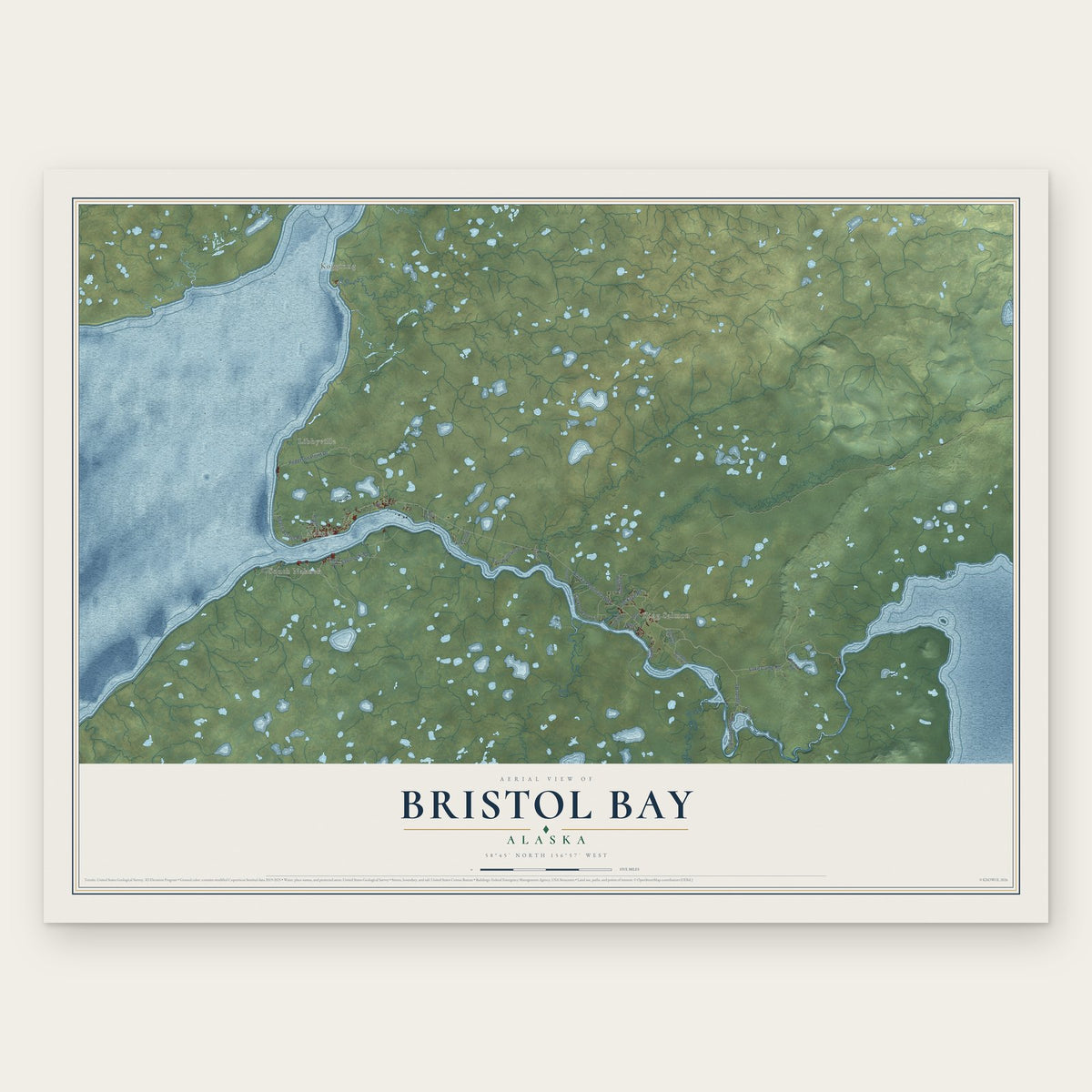 Bristol Bay, Alaska map print, the full design