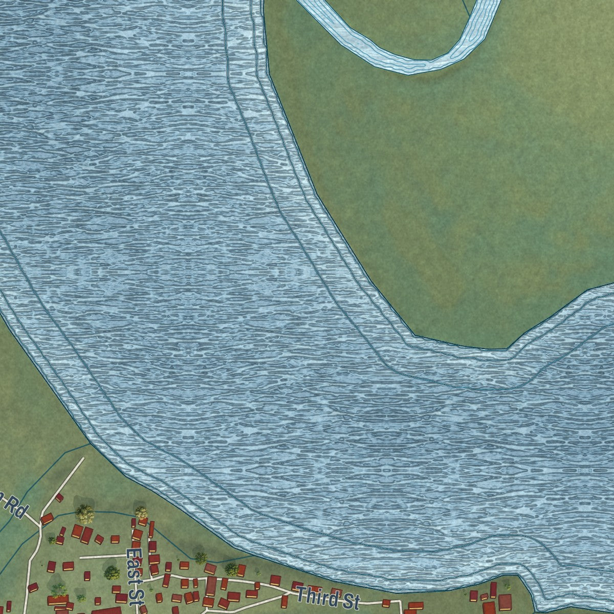 Close-up of the map of Chefornak, Alaska print showing street and building detail