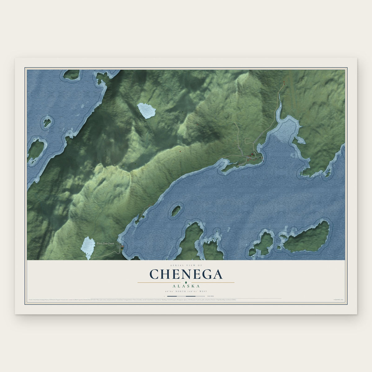 Chenega, Alaska map print, the full design