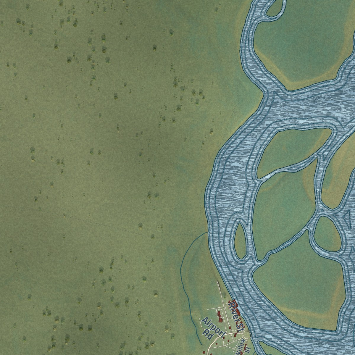 Close-up of the map of Circle, Alaska print showing street and building detail