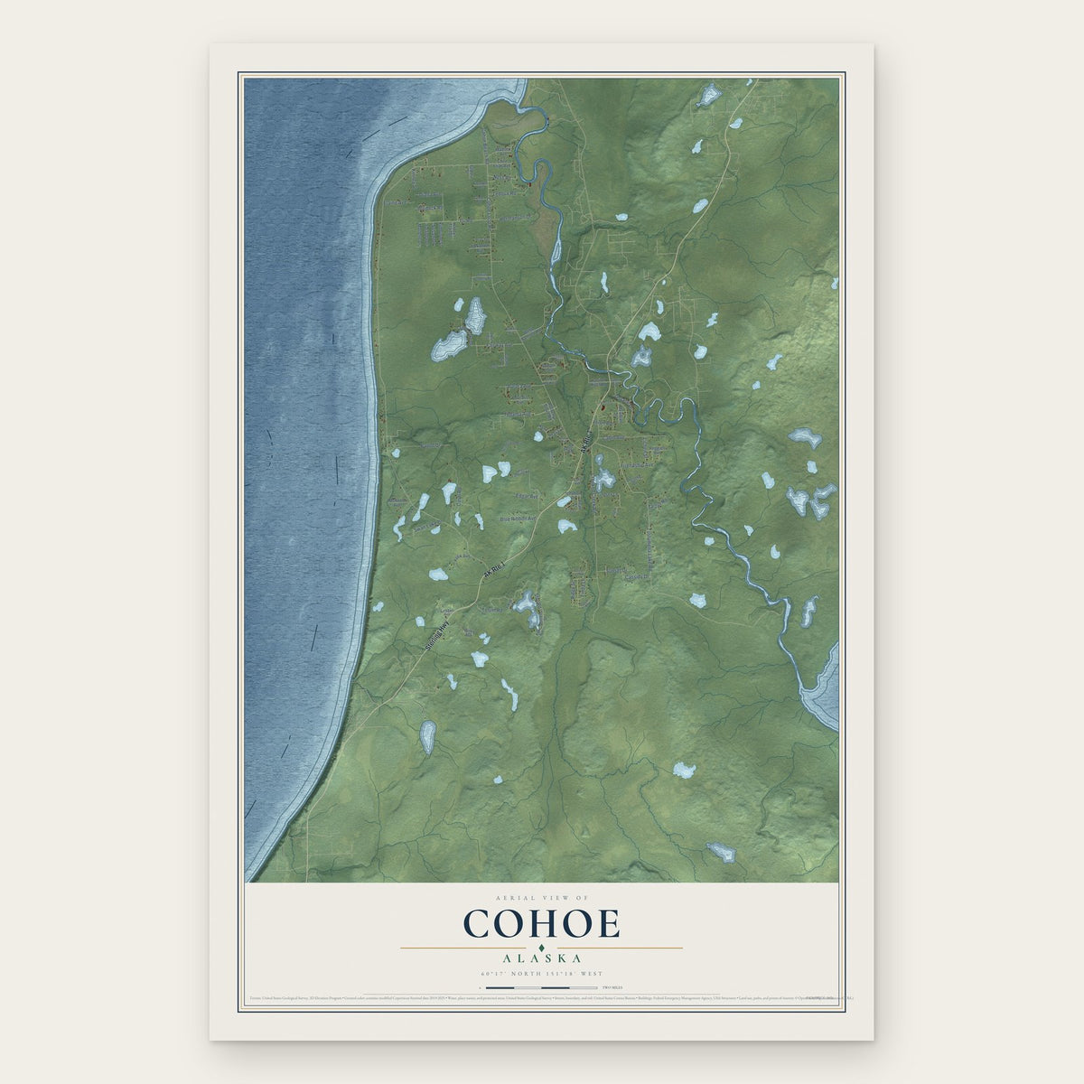 Cohoe, Alaska map print, the full design