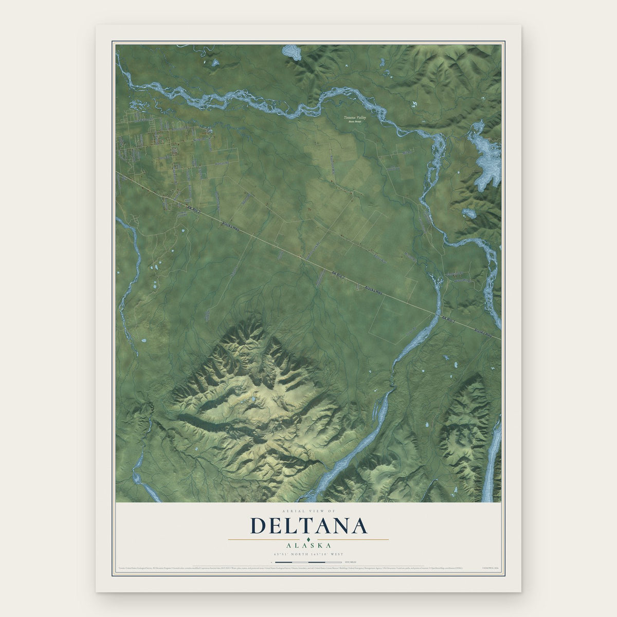 Deltana, Alaska map print, the full design