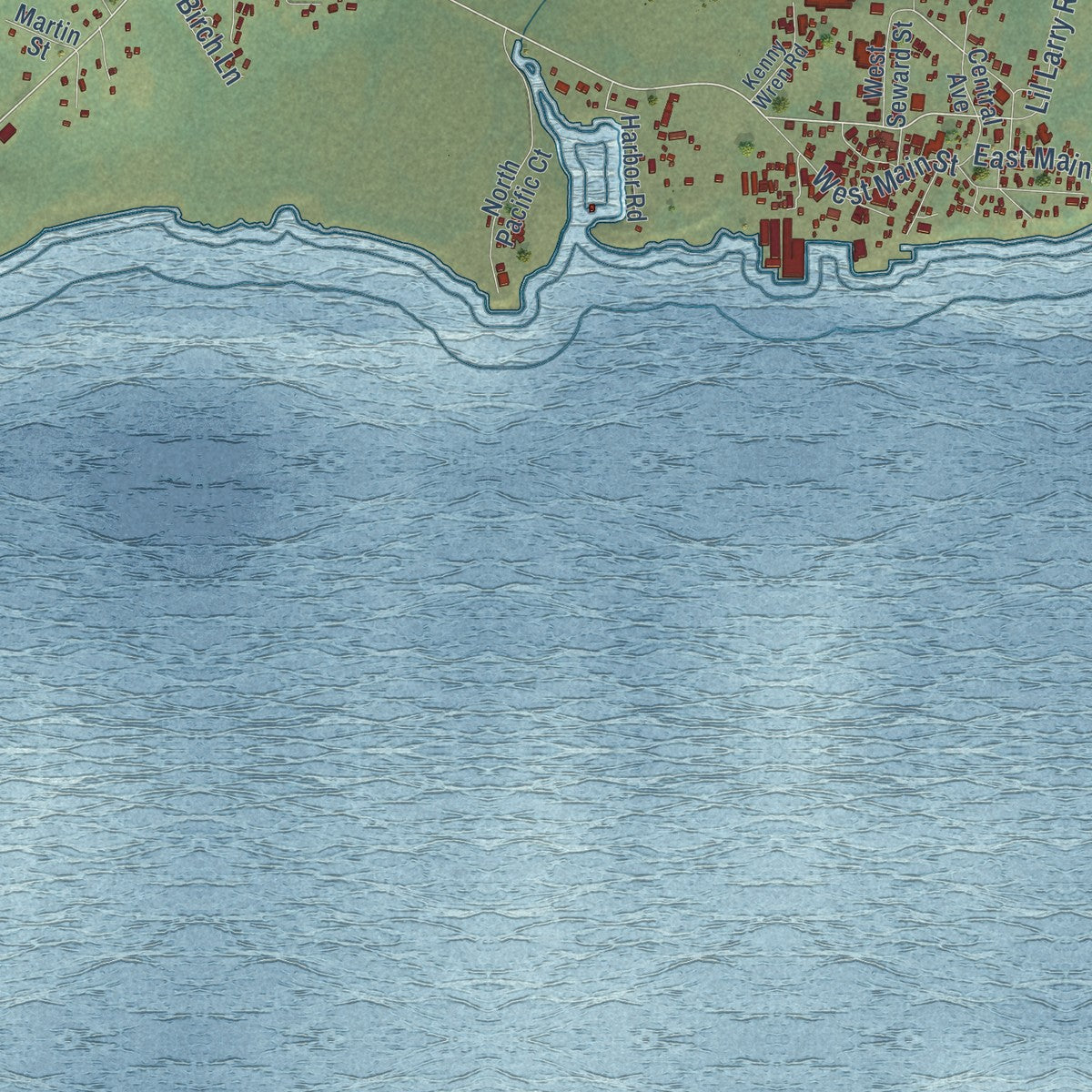 Close-up of the map of Dillingham, Alaska print showing street and building detail