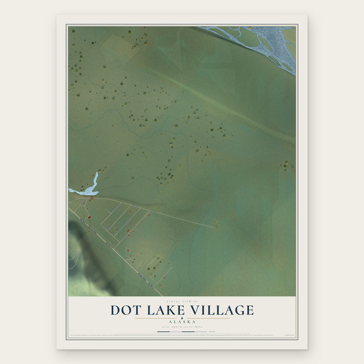 Dot Lake Village, Alaska map print, the full design