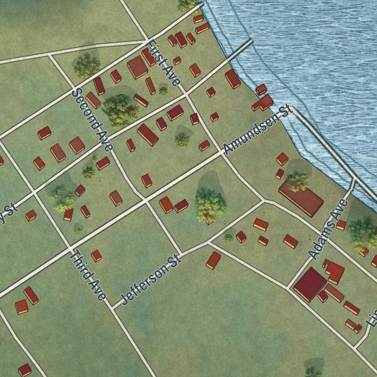 Close-up of the map of Eagle, Alaska print showing street and building detail