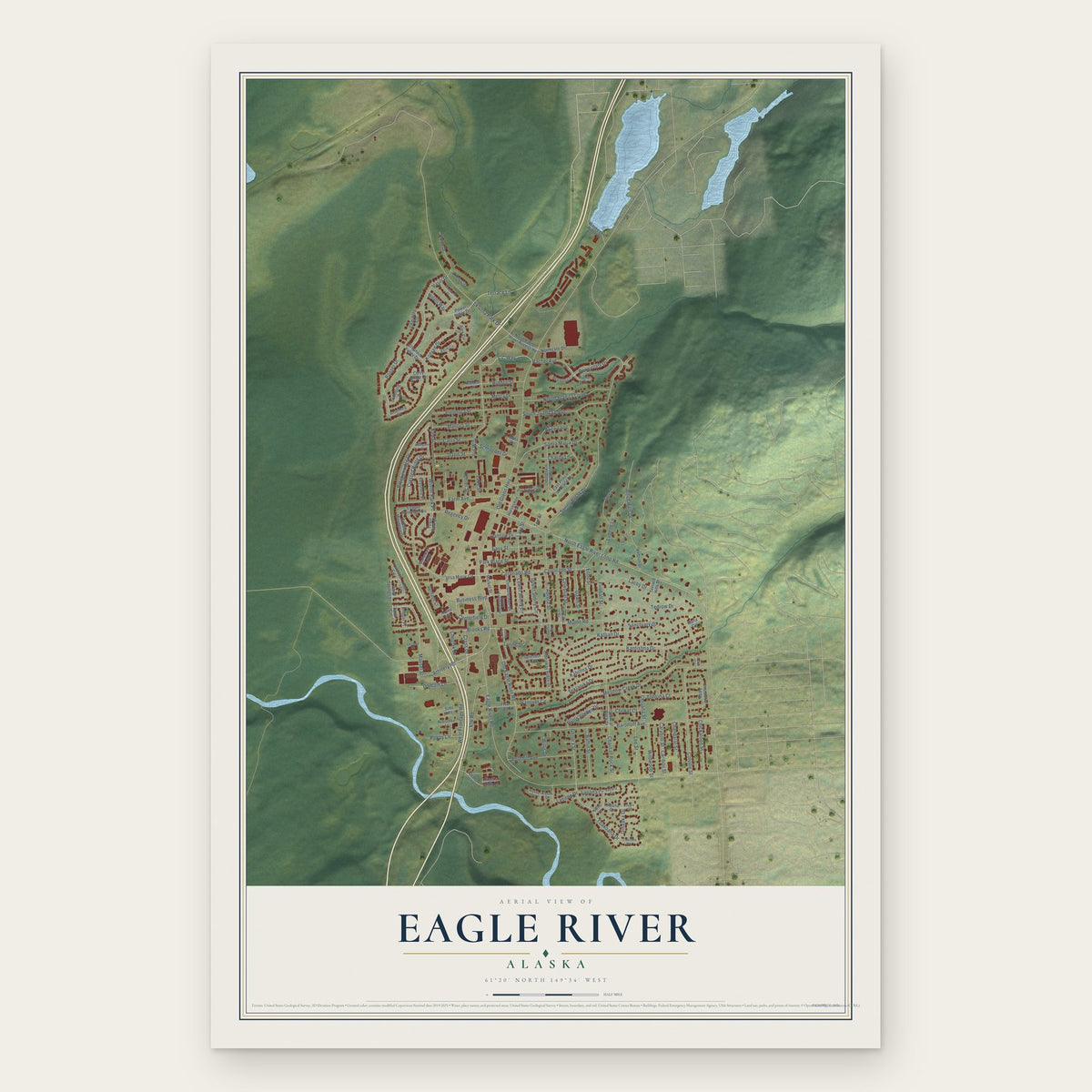 Eagle River, Alaska map print, the full design