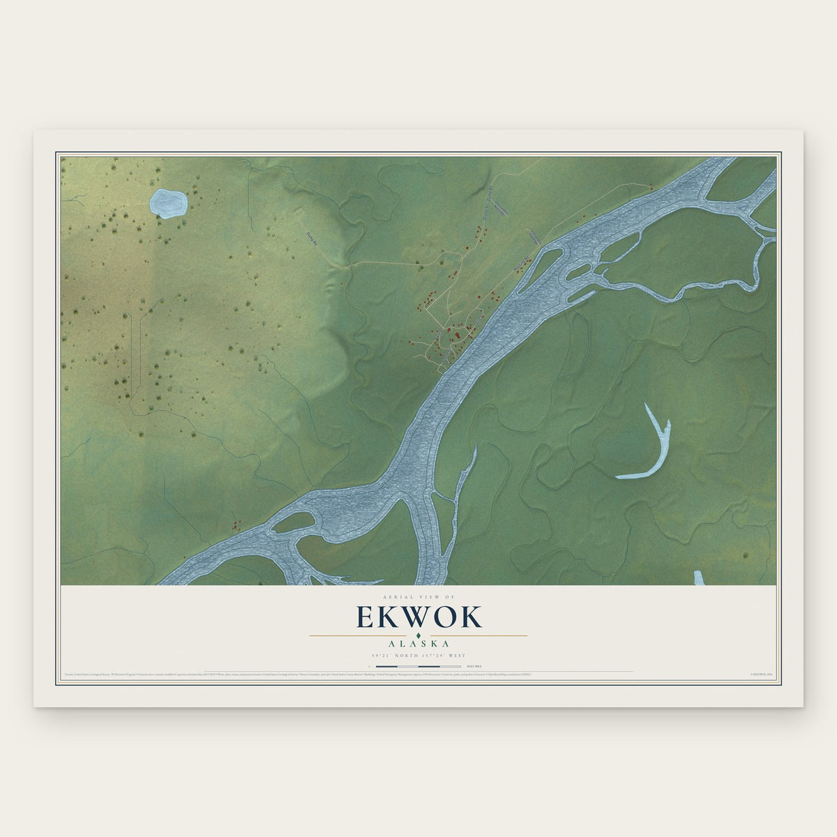 Ekwok, Alaska map print, the full design