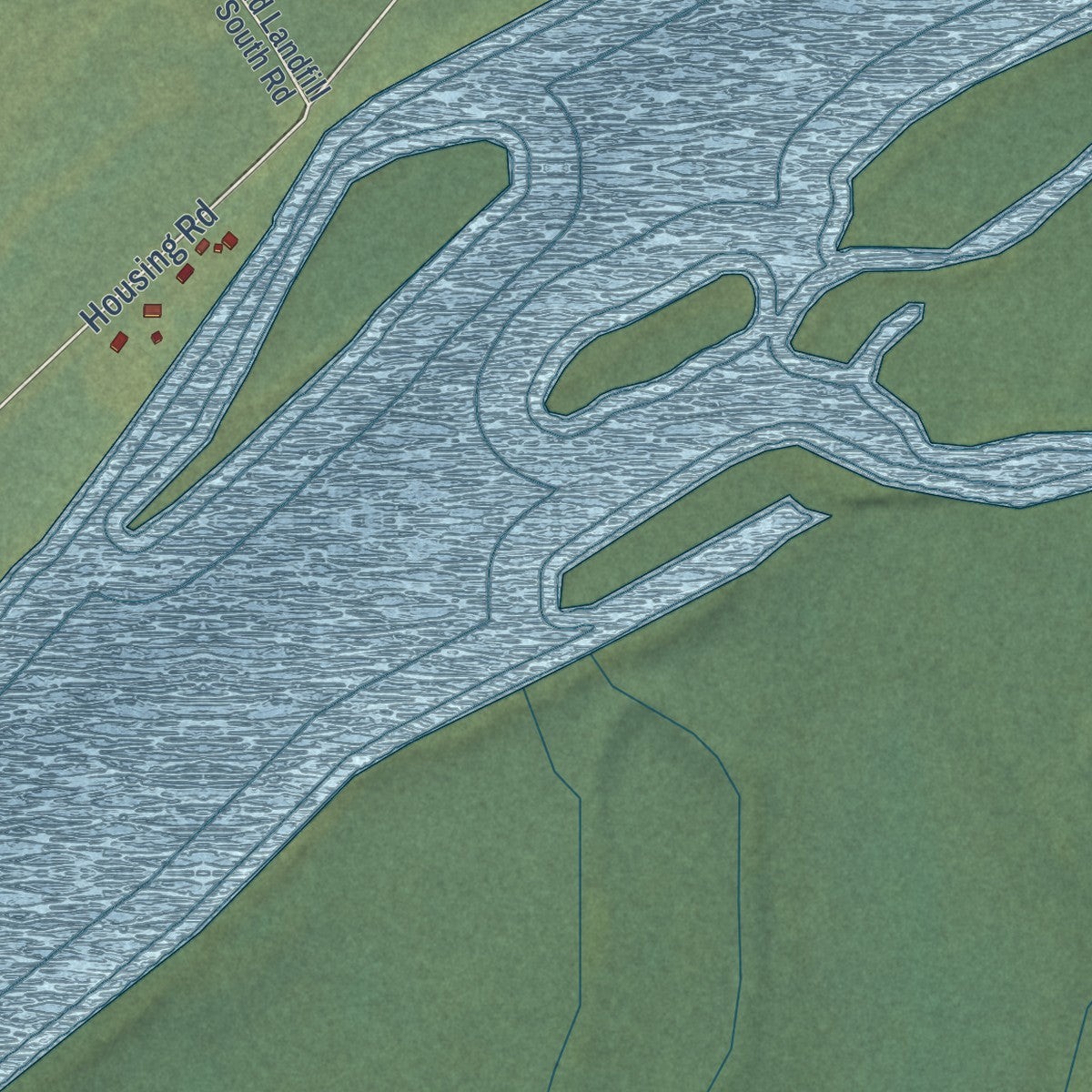 Close-up of the map of Ekwok, Alaska print showing street and building detail