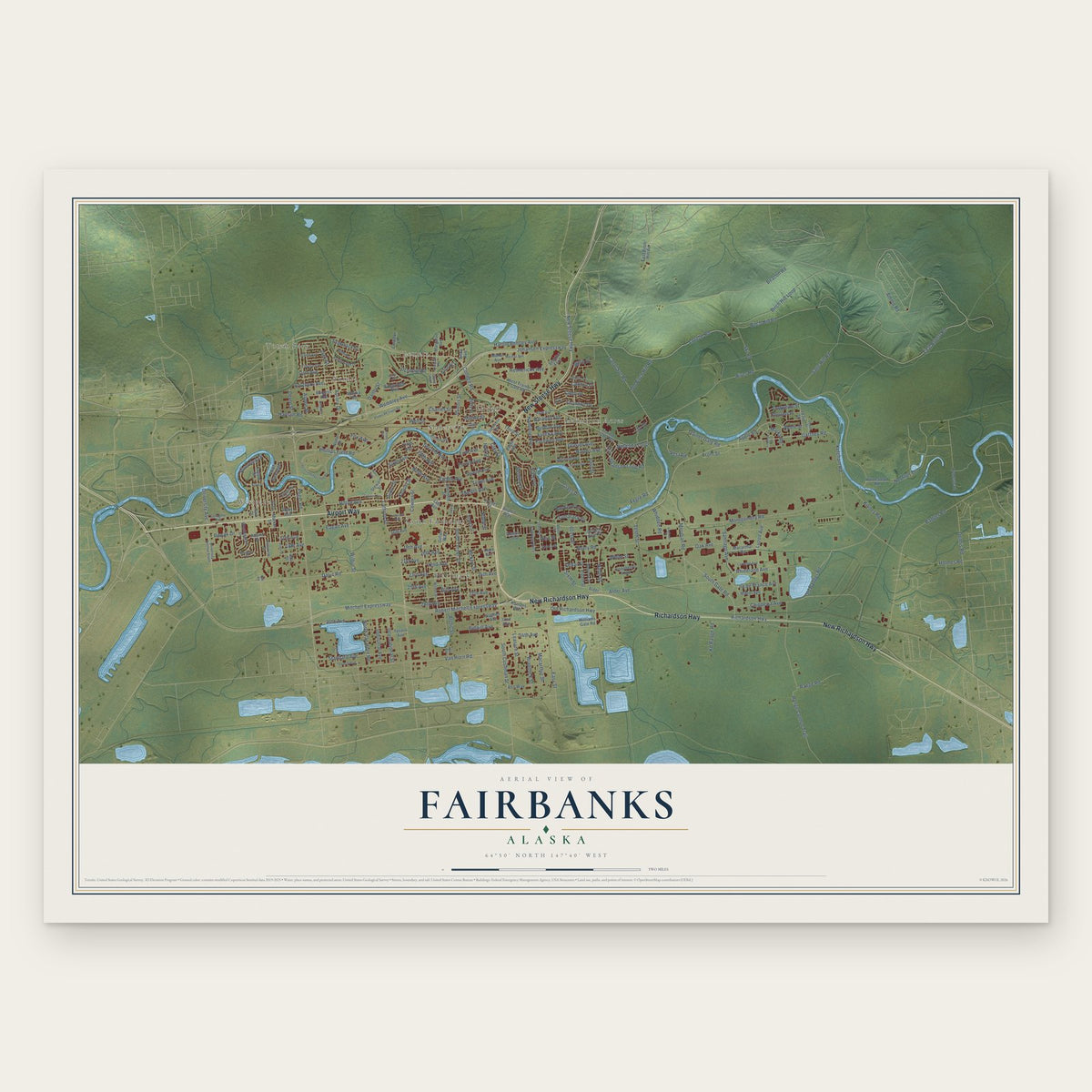 Fairbanks, Alaska map print, the full design