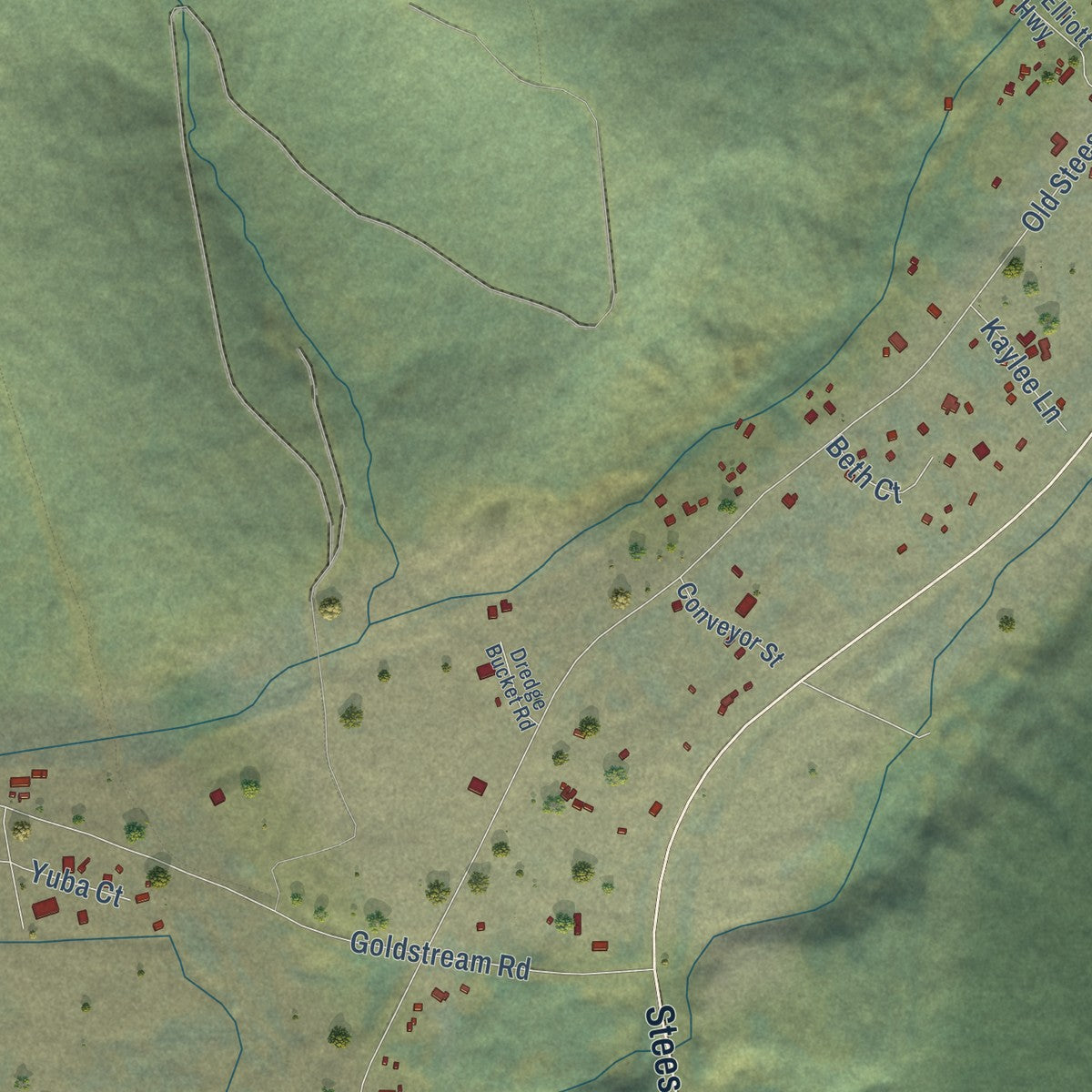 Close-up of the map of Fox, Alaska print showing street and building detail