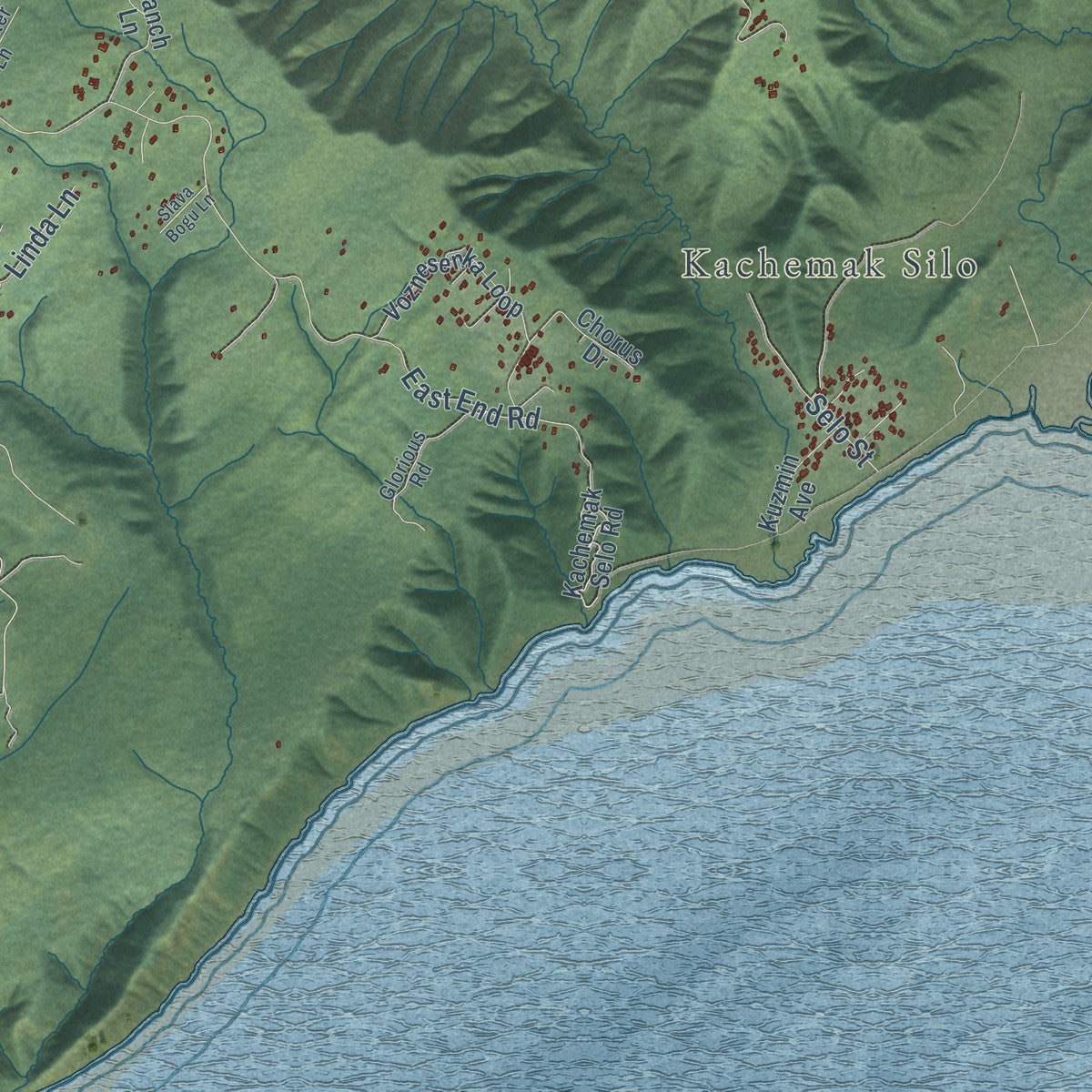 Close-up of the map of Fox River, Alaska print showing street and building detail