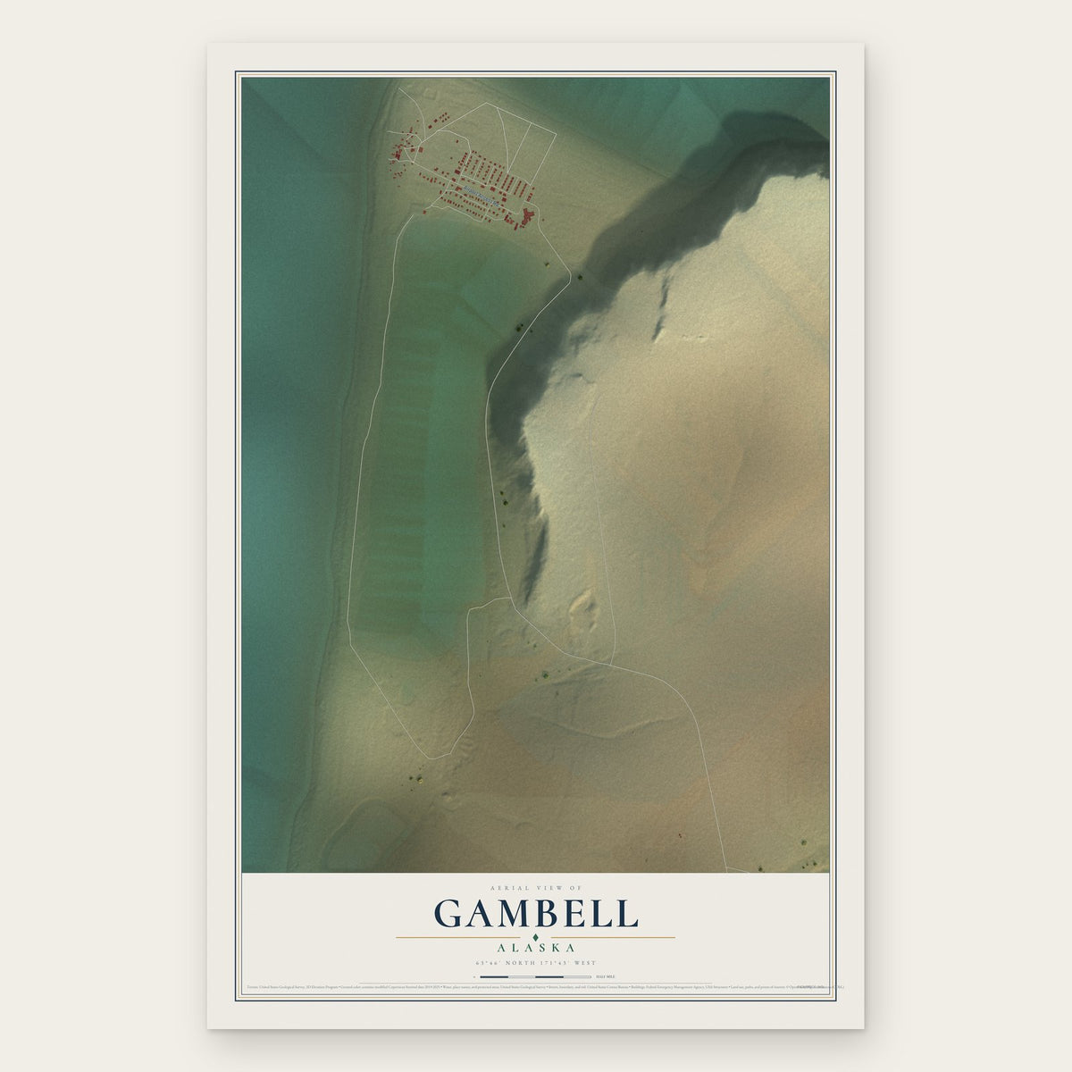 Gambell, Alaska map print, the full design