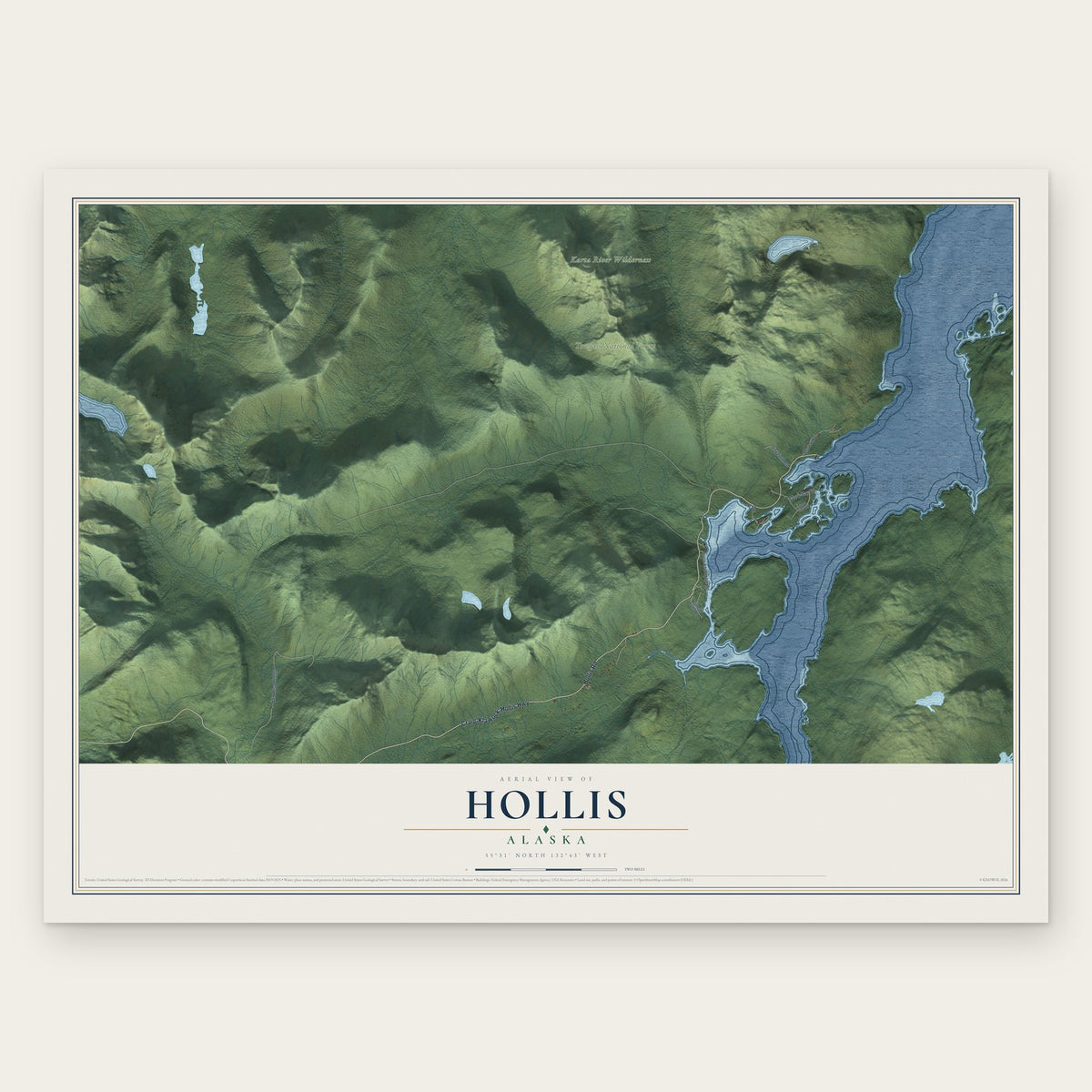 Hollis, Alaska map print, the full design