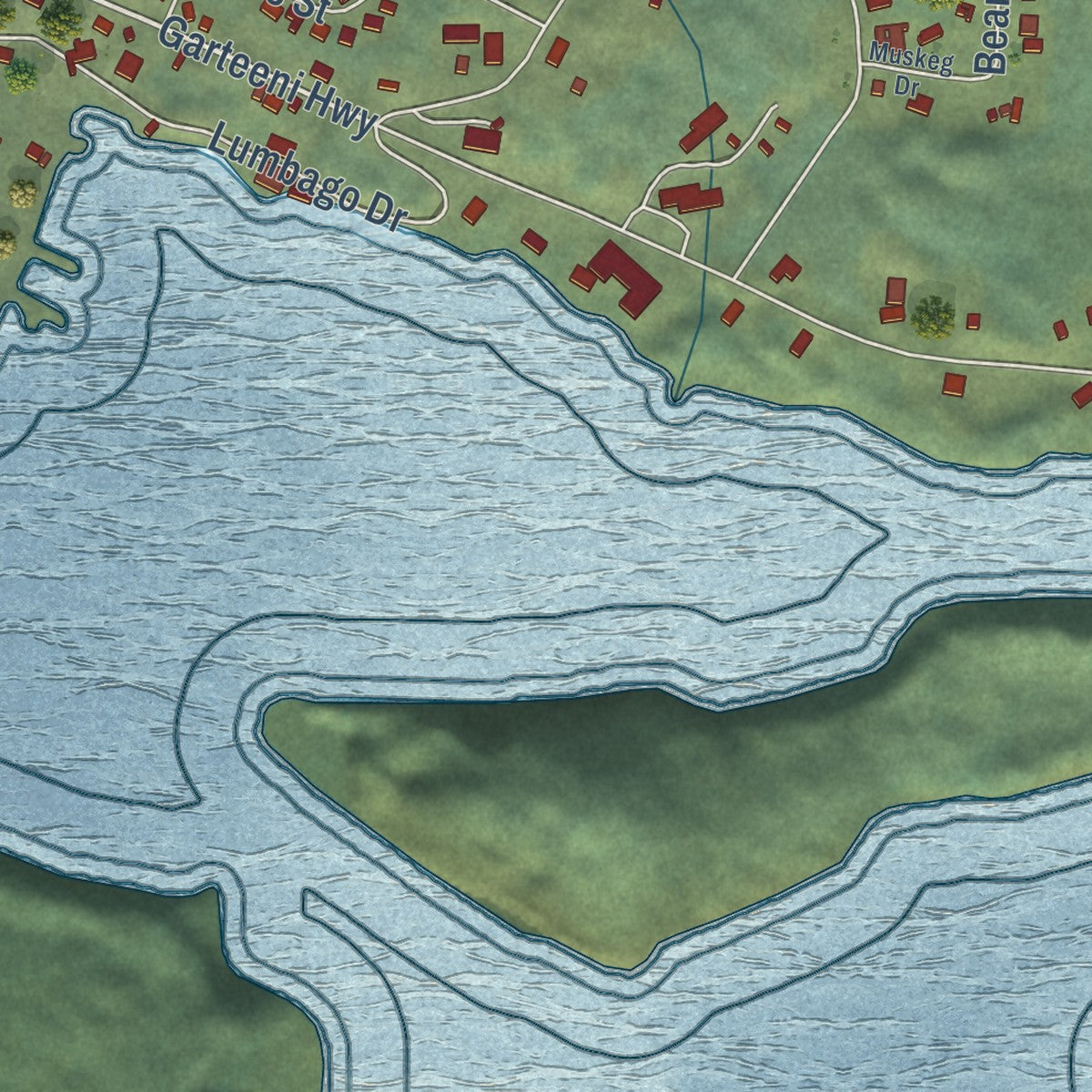 Close-up of the map of Hoonah, Alaska print showing street and building detail