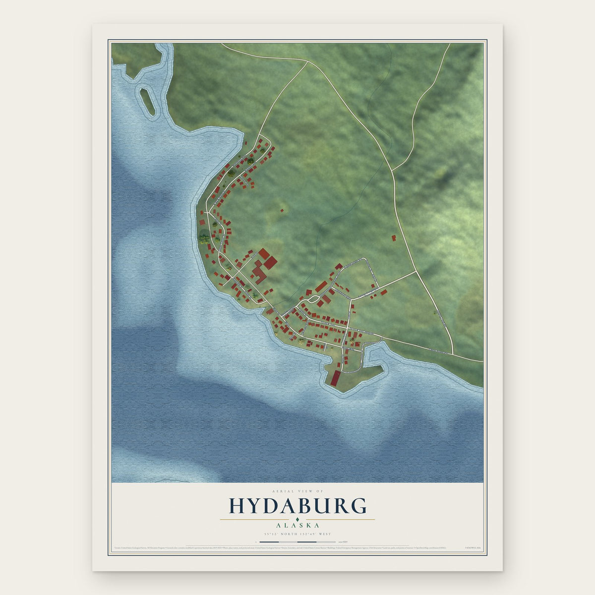Hydaburg, Alaska map print, the full design