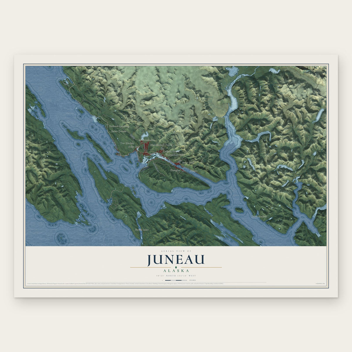 Juneau, Alaska map print, the full design