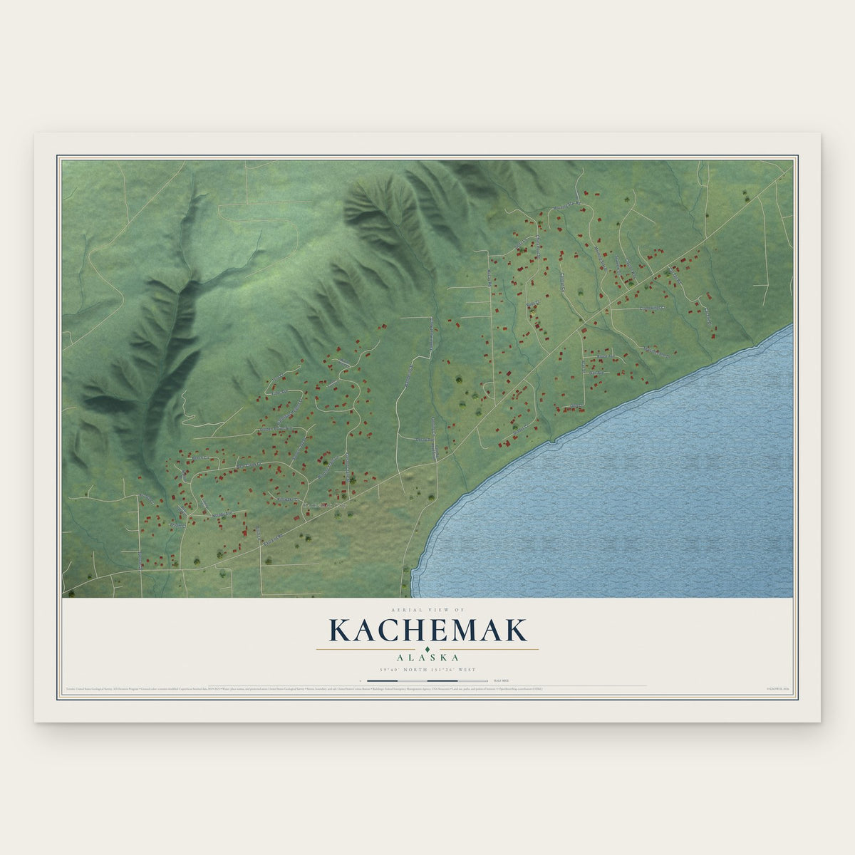 Kachemak, Alaska map print, the full design
