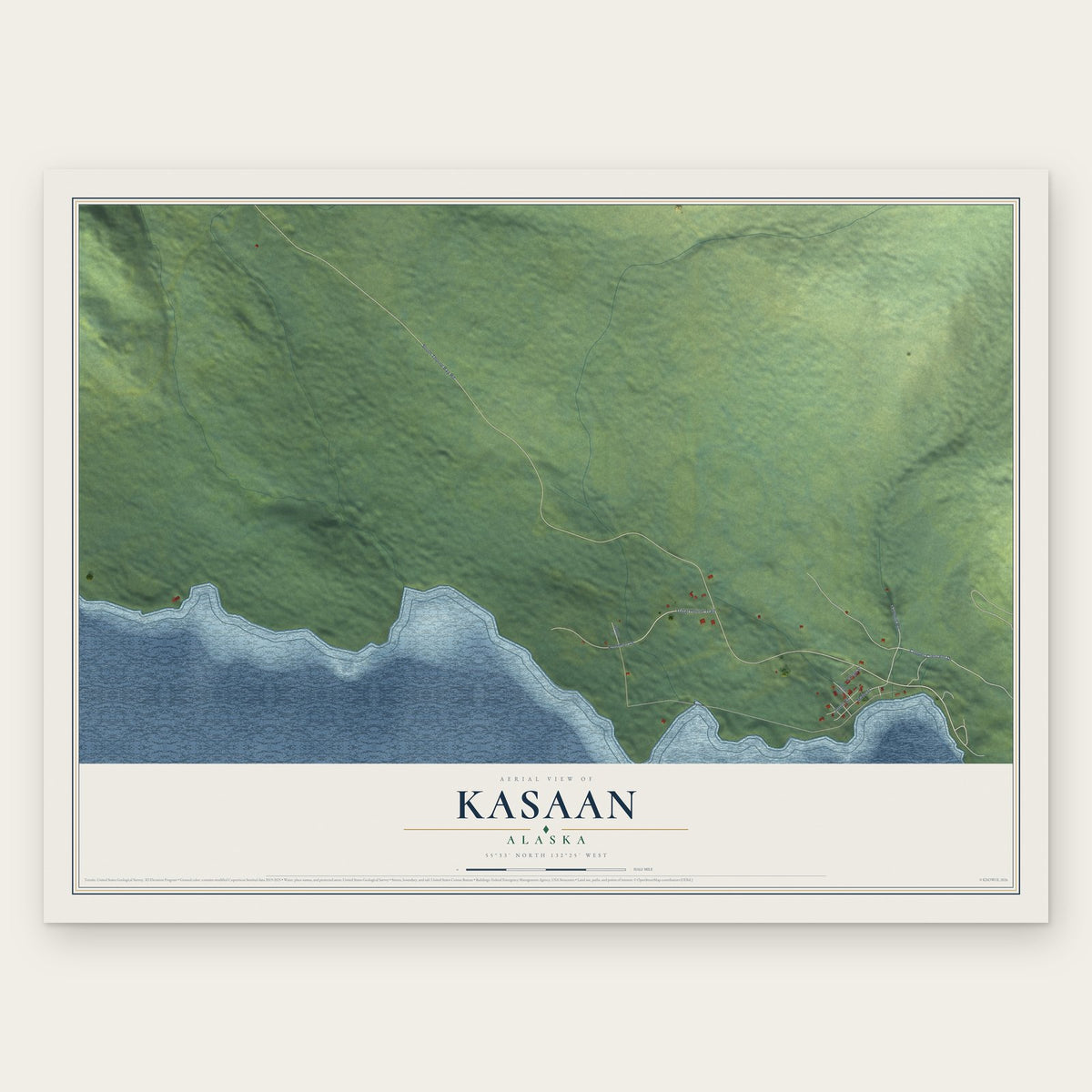 Kasaan, Alaska map print, the full design
