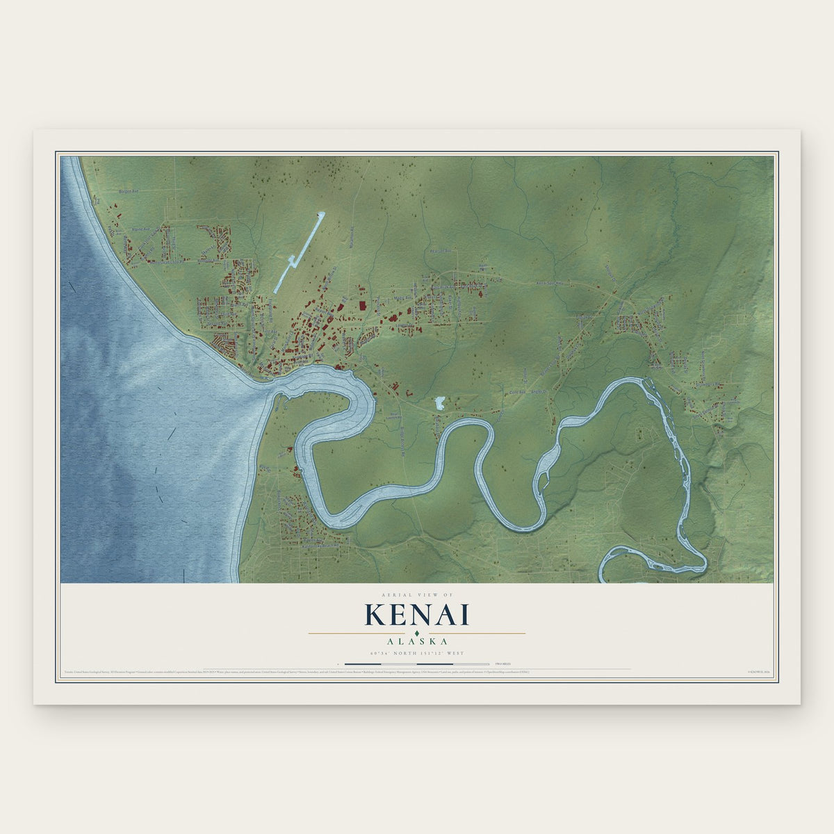 Kenai, Alaska map print, the full design