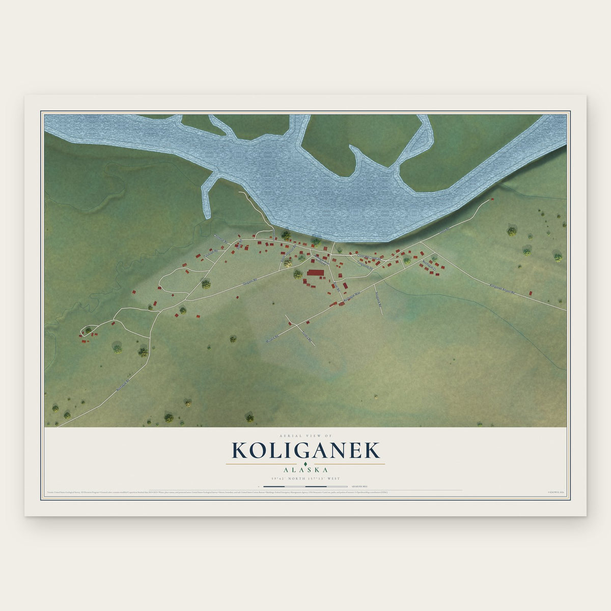 Koliganek, Alaska map print, the full design