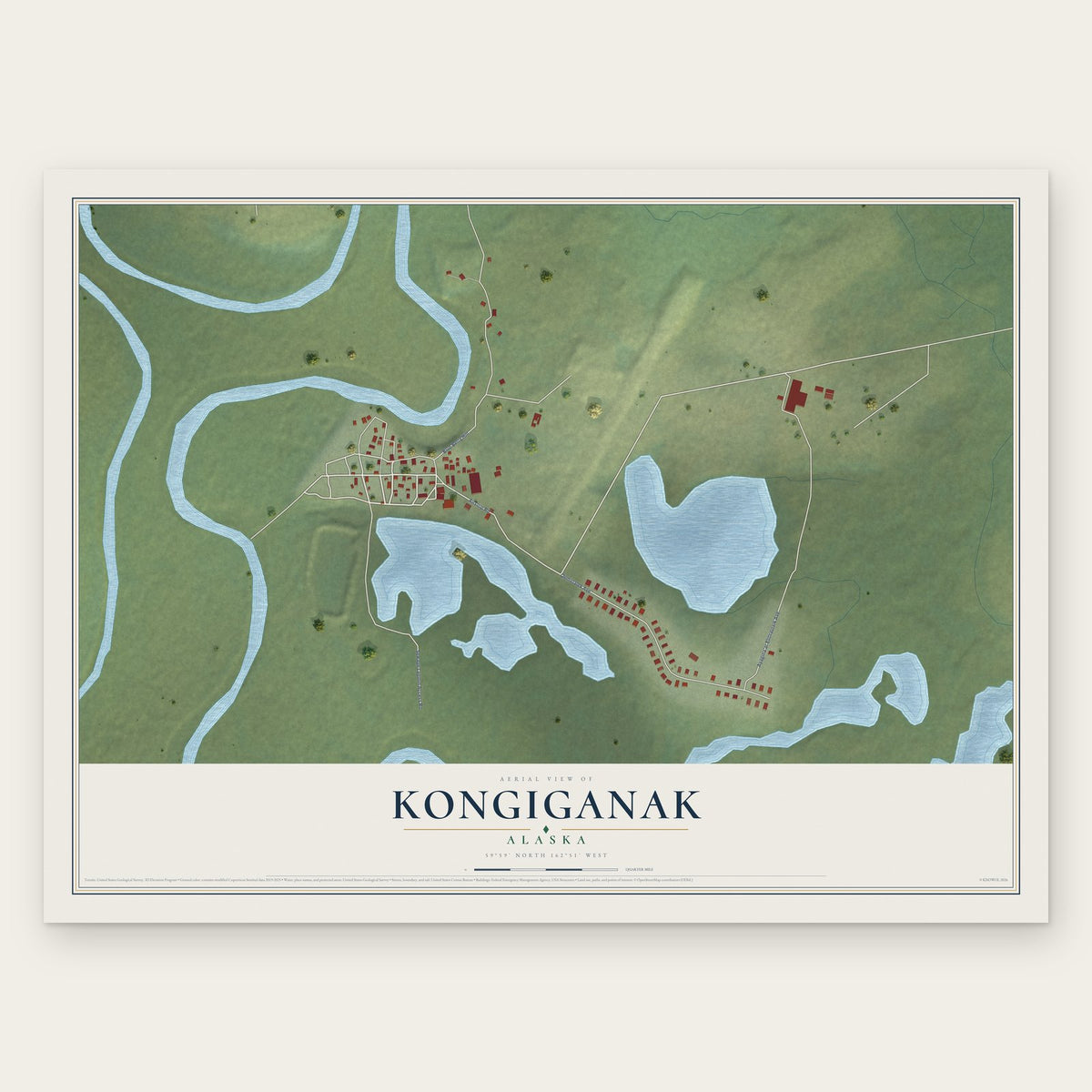 Kongiganak, Alaska map print, the full design