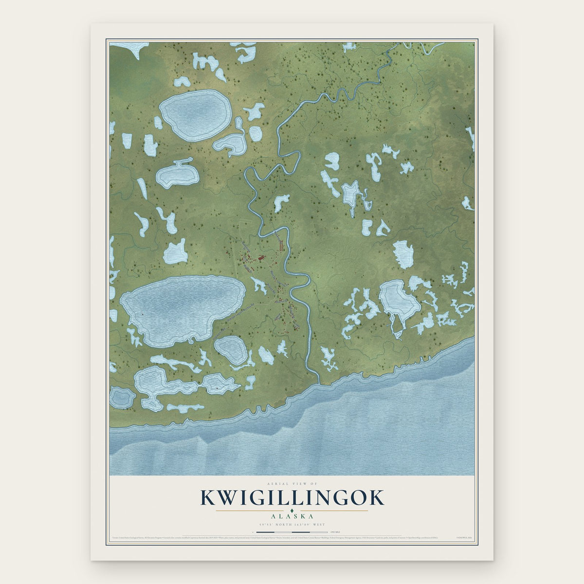 Kwigillingok, Alaska map print, the full design