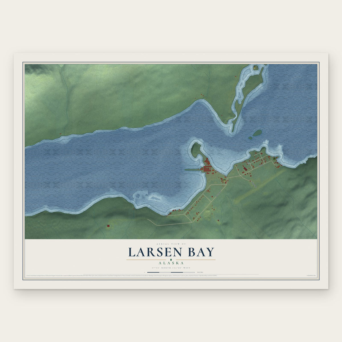 Larsen Bay, Alaska map print, the full design
