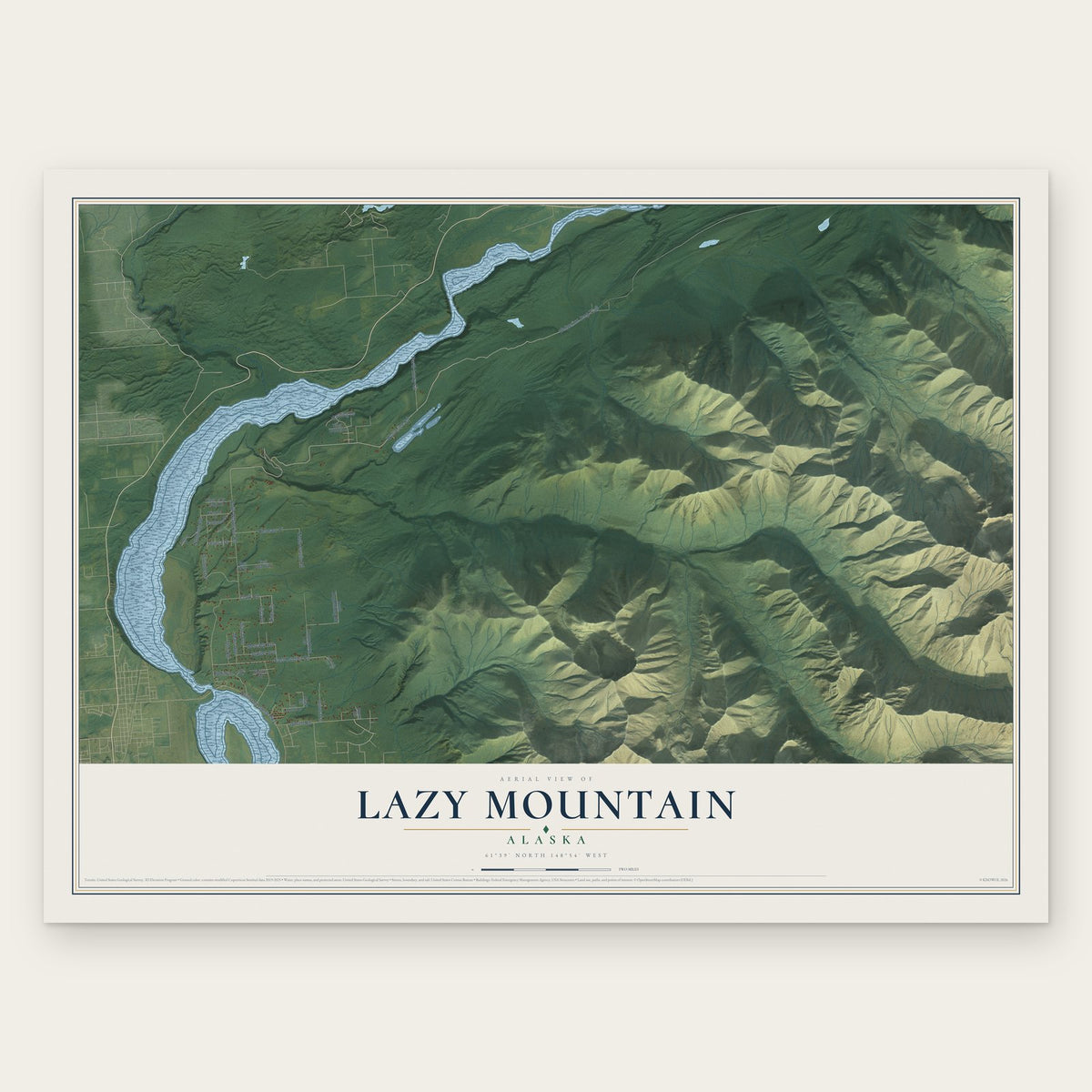 Lazy Mountain, Alaska map print, the full design