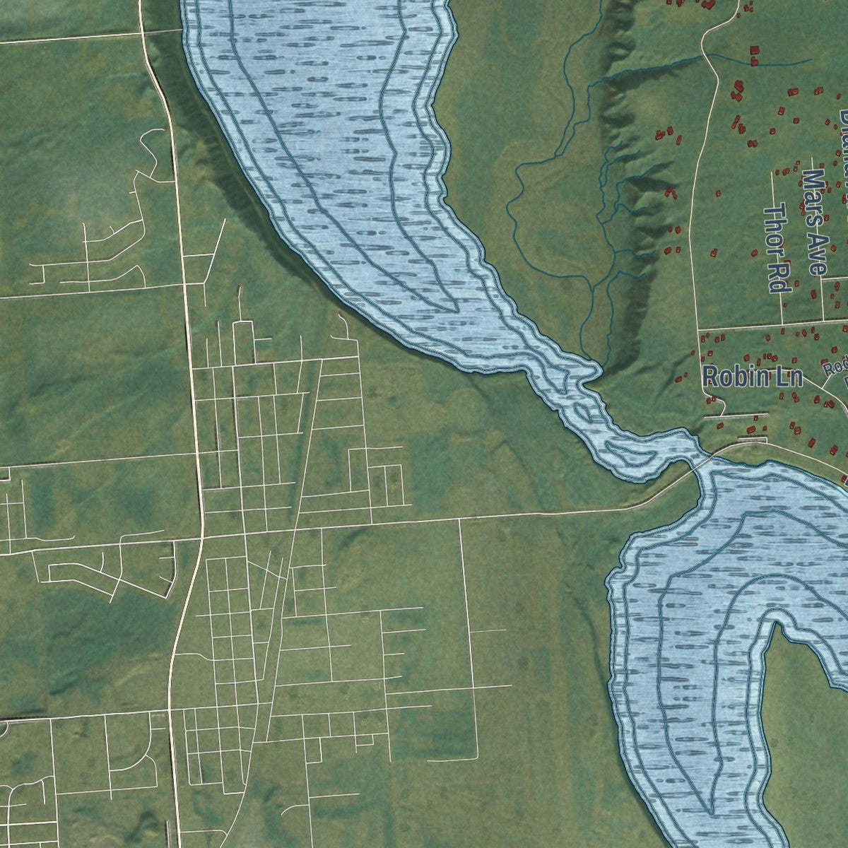 Close-up of the map of Lazy Mountain, Alaska print showing street and building detail